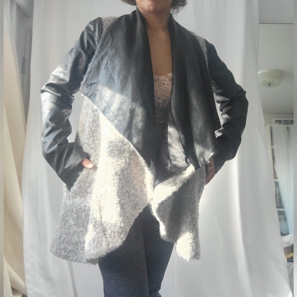 Melissa NEPTON Wool and Faux Leather  Jacket Cardigan - Picture 14 of 16